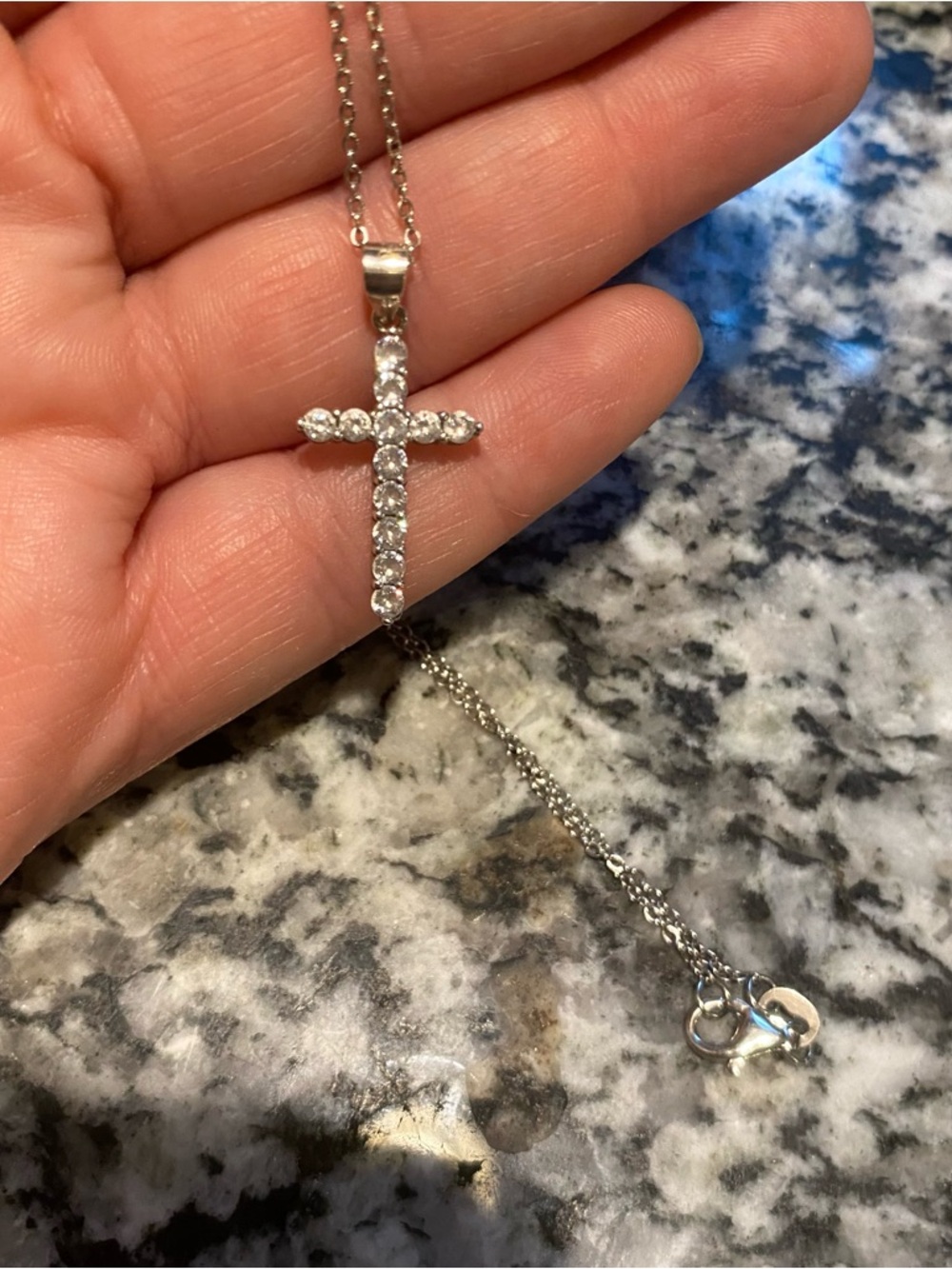 Sterling Silver Cross Pendant Necklace with Clear Stones